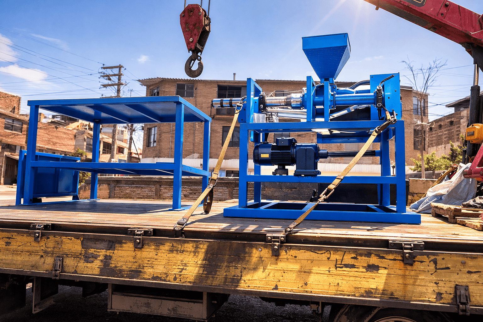 Traslado del equipo industrial en camión